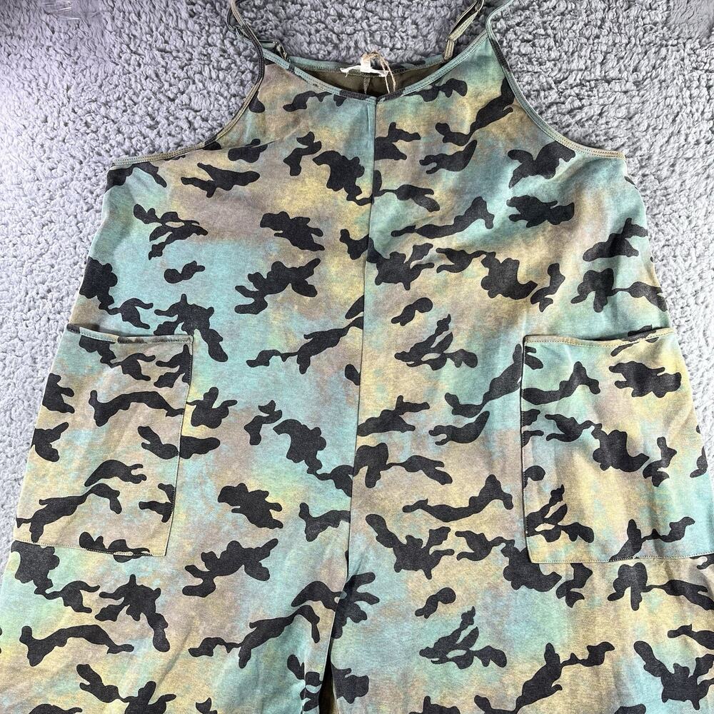 Easel Los Angeles Camo Wide Leg Overalls Jumper Jumpsuit Boho Pockets Medium - Picture 2 of 8